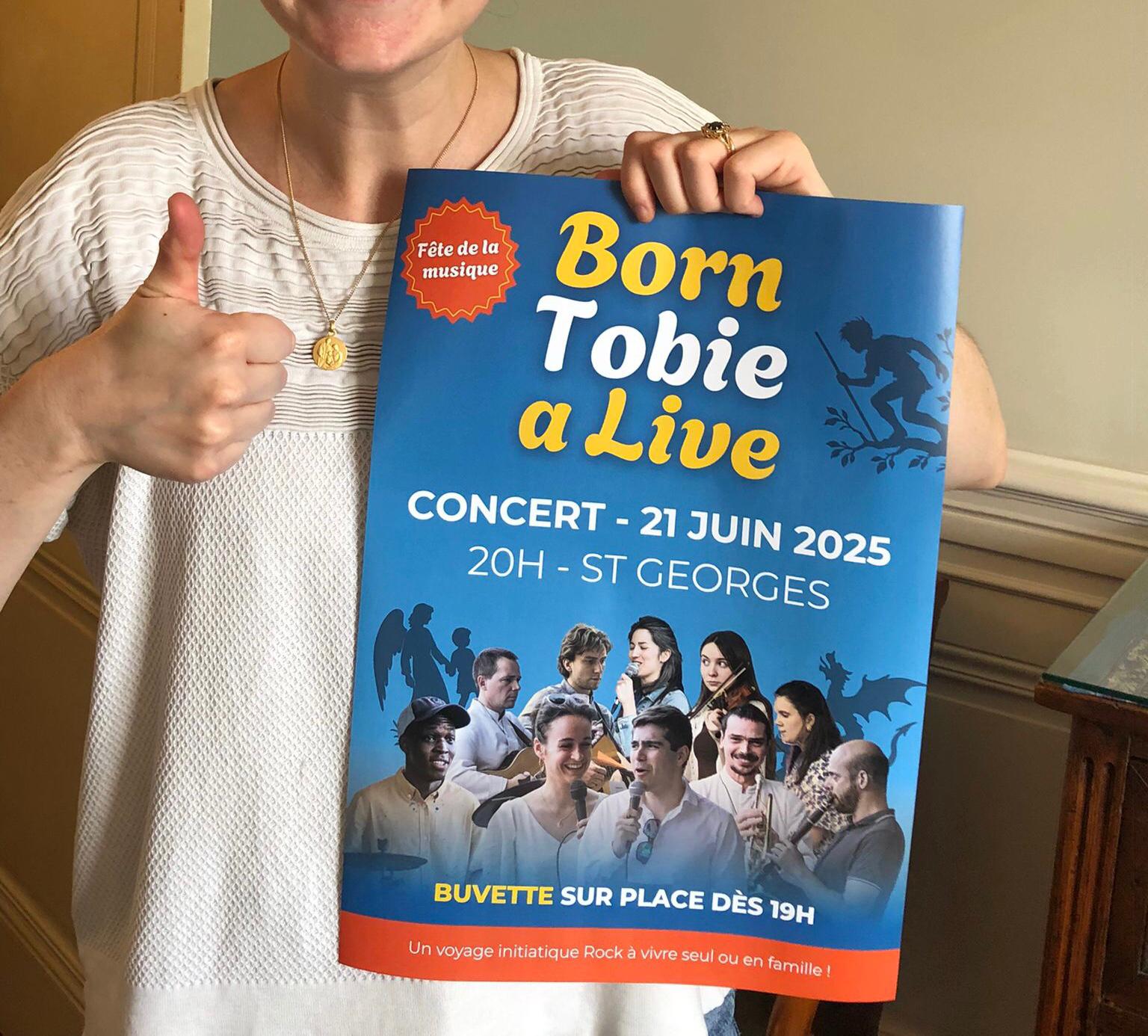 Affiche A3 Born Tobie Alive distribuée dans 15 paroisses lyonnaises