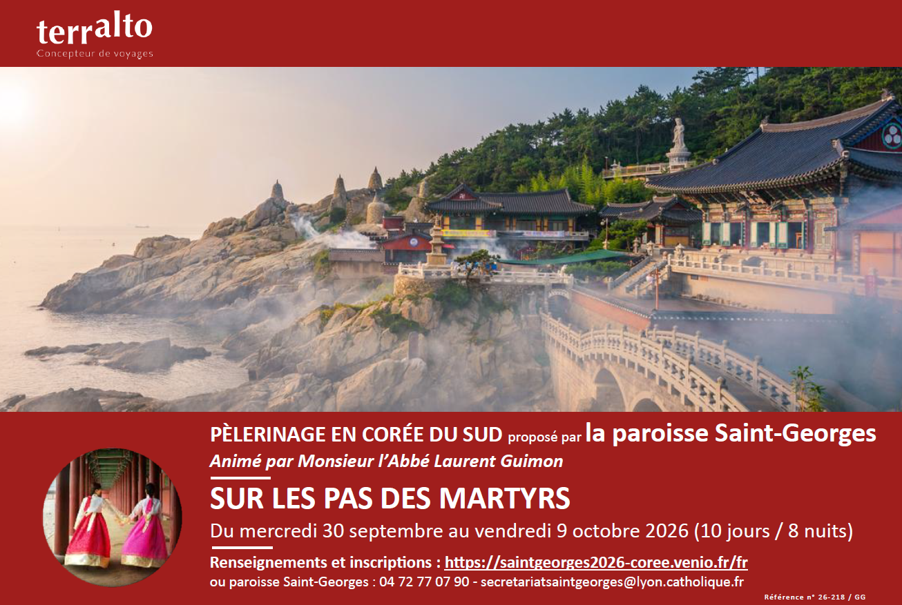 Flyer du pèlerinage en Corée du Sud – Sur les pas des Martyrs – 30 septembre au 9 octobre 2026